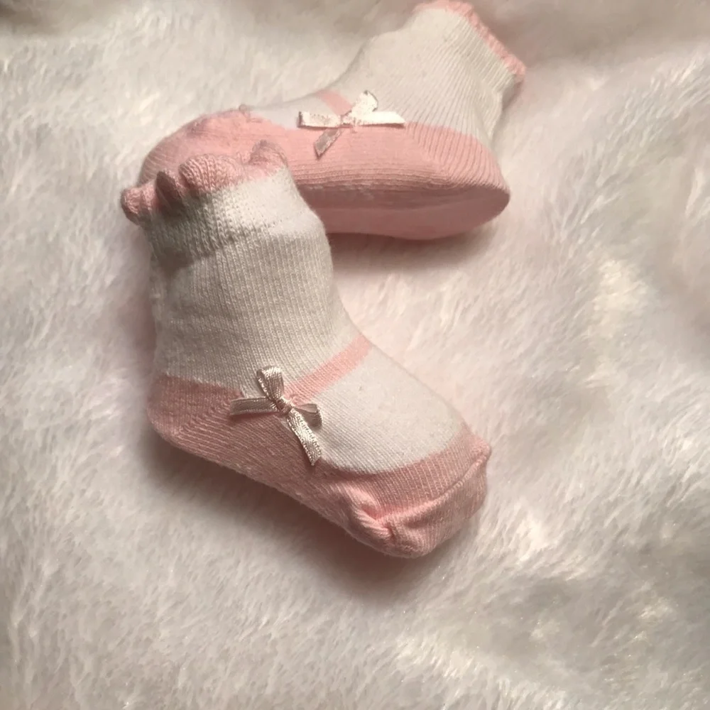 Newborn Baby Pink Bow Ruffle Sock Booties